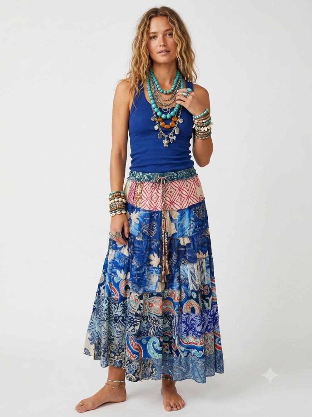 19. Boho Patchwork Sari Silk Maxi Skirt Festival Hippie Gypsy One Size India